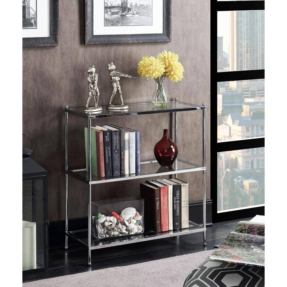 Convenience Concepts Royal Crest 30.25 in. H Chrome Glass 3-Shelf Accent Bookcase S11-147