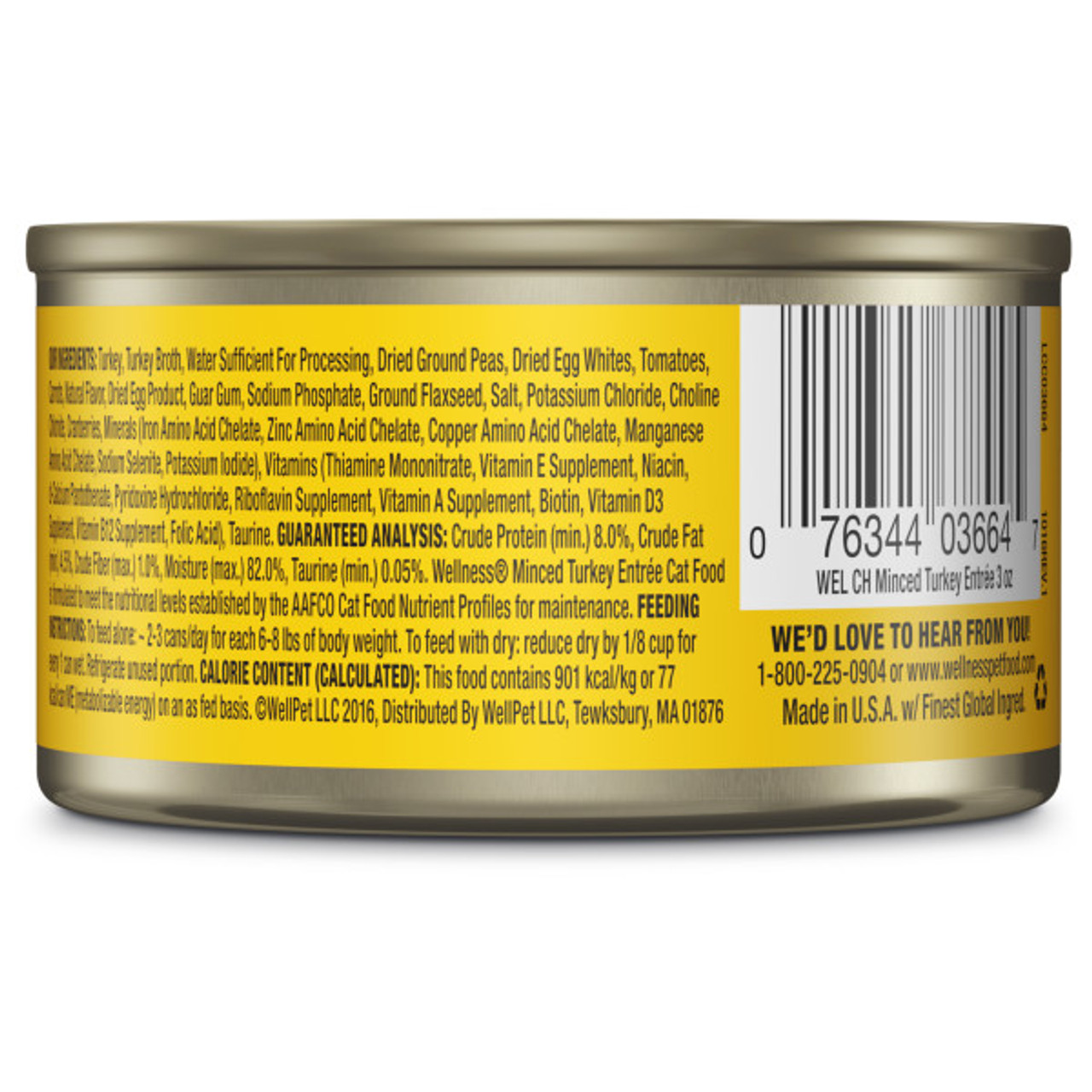 Wellness Complete Health Minced Turkey Canned Cat Food， 3 Oz.