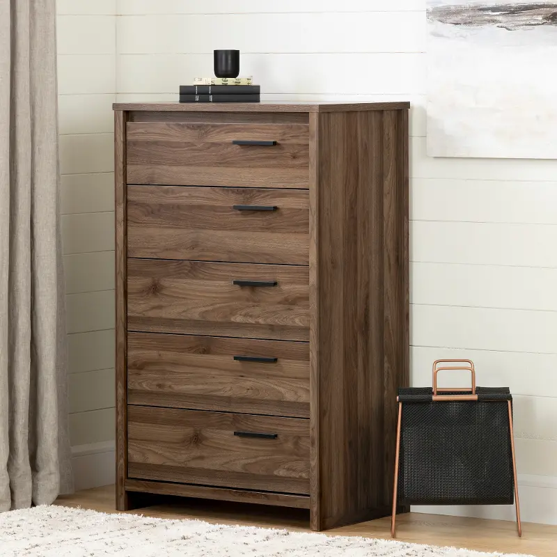 Tao Modern Walnut 5 Drawer Chest - South Shore