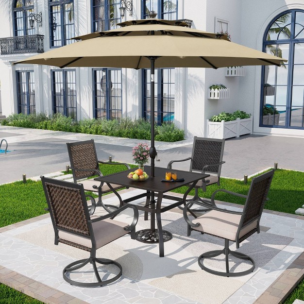 5pc Patio Dining Set With 360 Swivel Chairs With Cushions And Square Net shaped Steel Table Captiva Designs