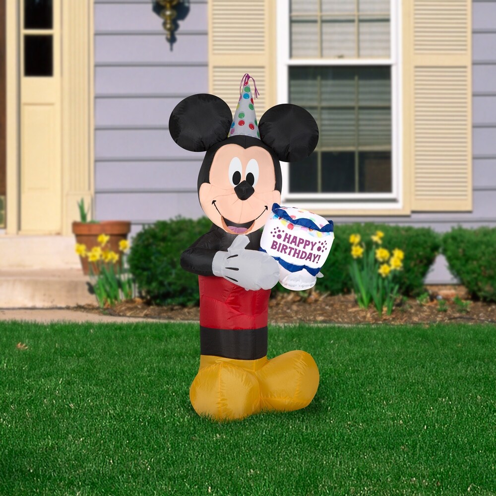 Gemmy Airblown Inflatable Birthday Party Mickey Mouse with Cake  3.5 ft Tall  black   42.13x17.72x20.47