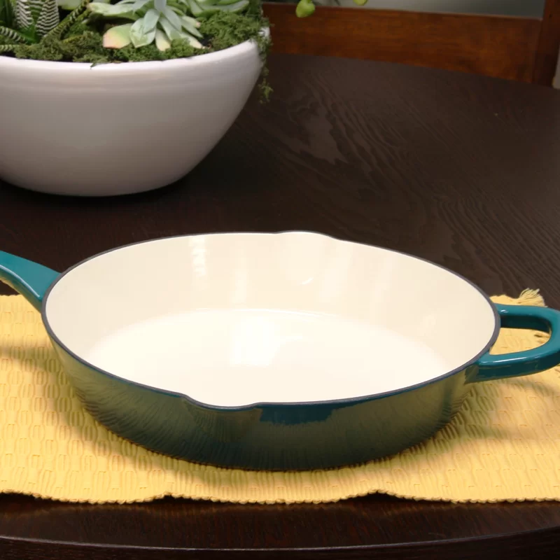 Crock Pot 111988.01 Artisan 12 Inch Enameled Cast Iron Round Skillet， Teal Ombre