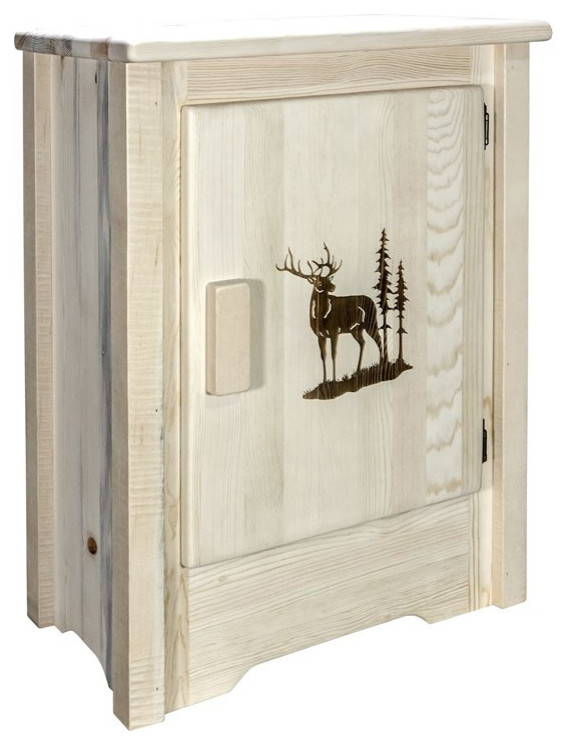 Montana Woodworks Homestead Wood Accent Cabinet with Engraved Elk in Natural   Rustic   Accent Chests And Cabinets   by Homesquare  Houzz