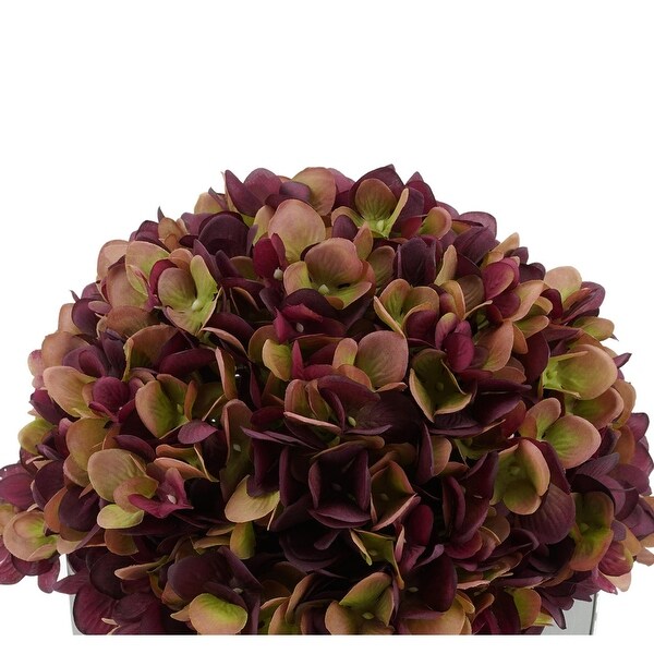 Faux Hydrangea in Matte Brown Tapered Zinc Cube