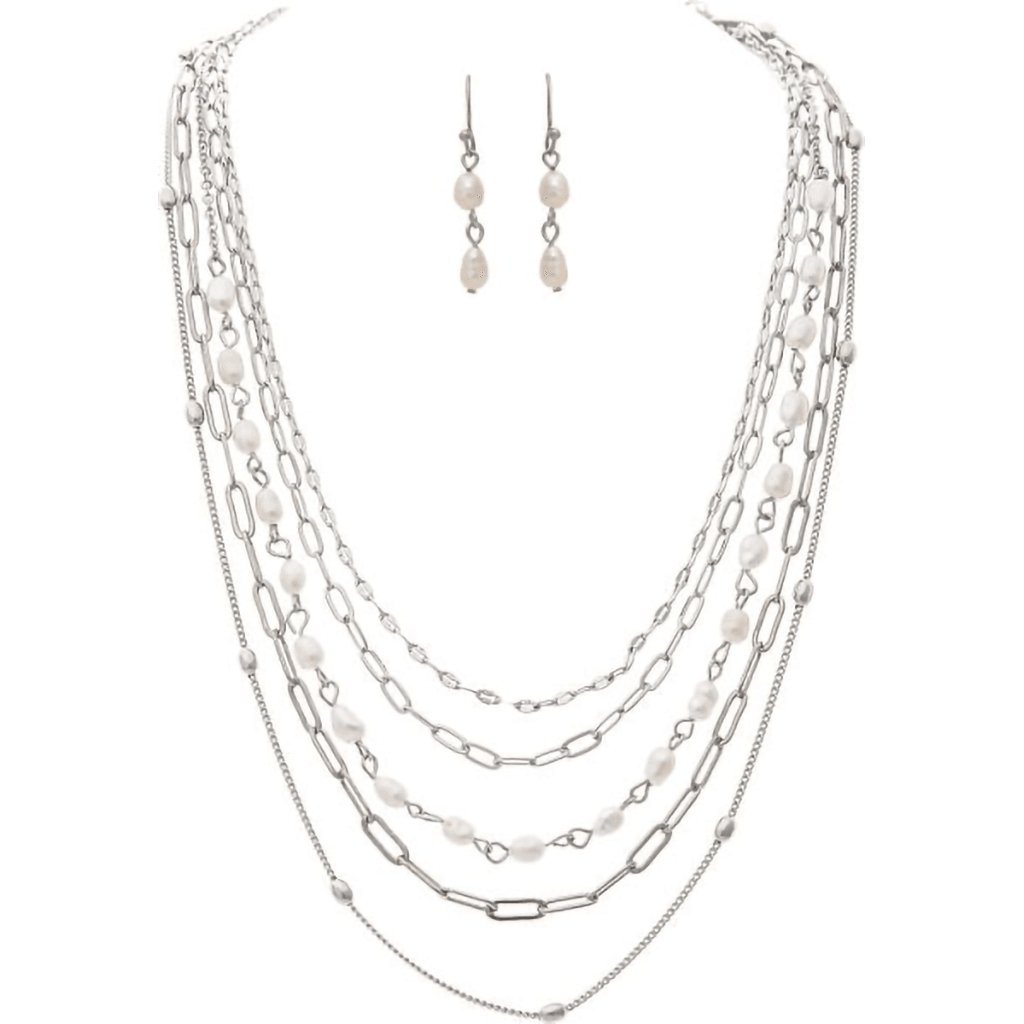 Rain  Silver Multiple Strand Chain Pearl Necklace Set