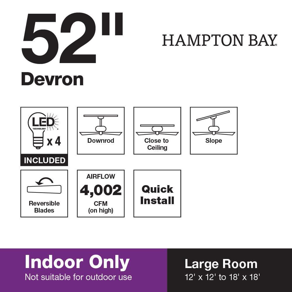 Hampton Bay Devron 52 in LED Indoor Brushed Nickel Ceiling Fan with Light Kit