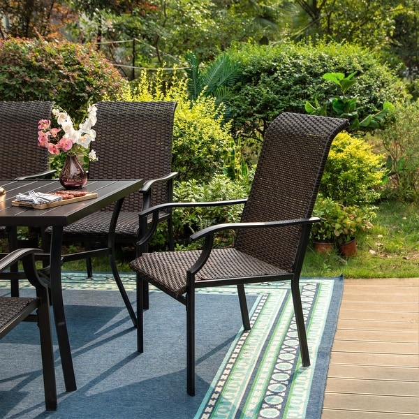 MAISON ARTS Outdoor Patio 7Piece Dining Set，1 Metal Table with an Umbrella Hole and 6 PE Rattan Chairs