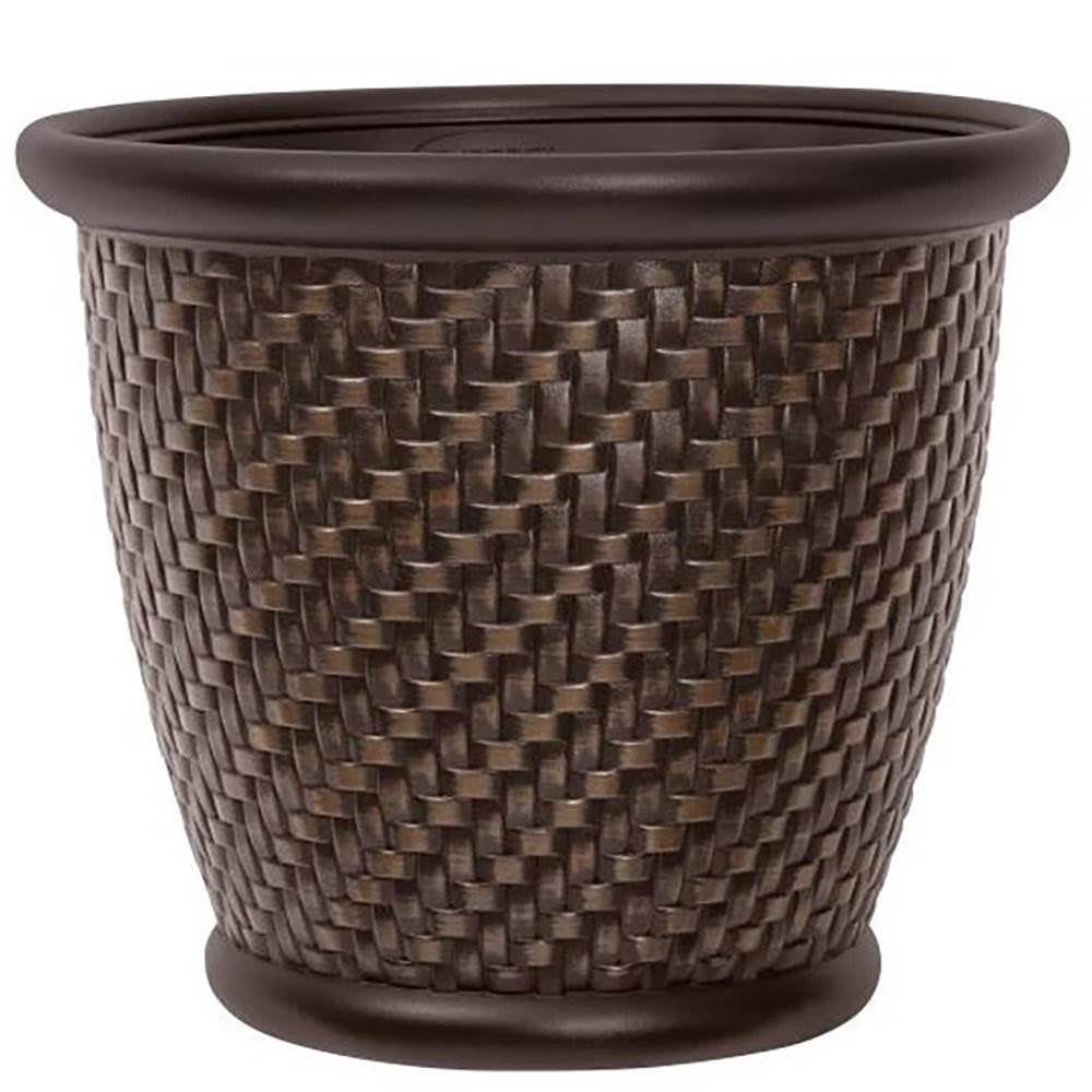 Suncast 18 x 16.5 Inch Wicker Resin Dirt Pot Garden Planter, Dark Brown (2 Pack)