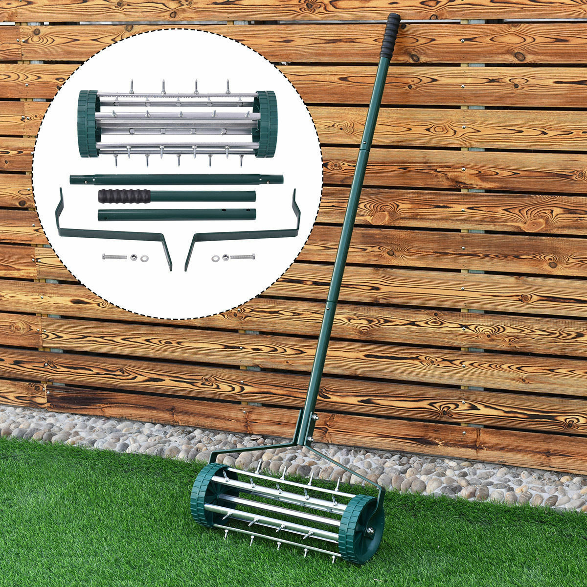 Heavy Duty Rolling Garden Lawn Aerator Roller with Steel Handle - Perfect for Home Grass Maintenance