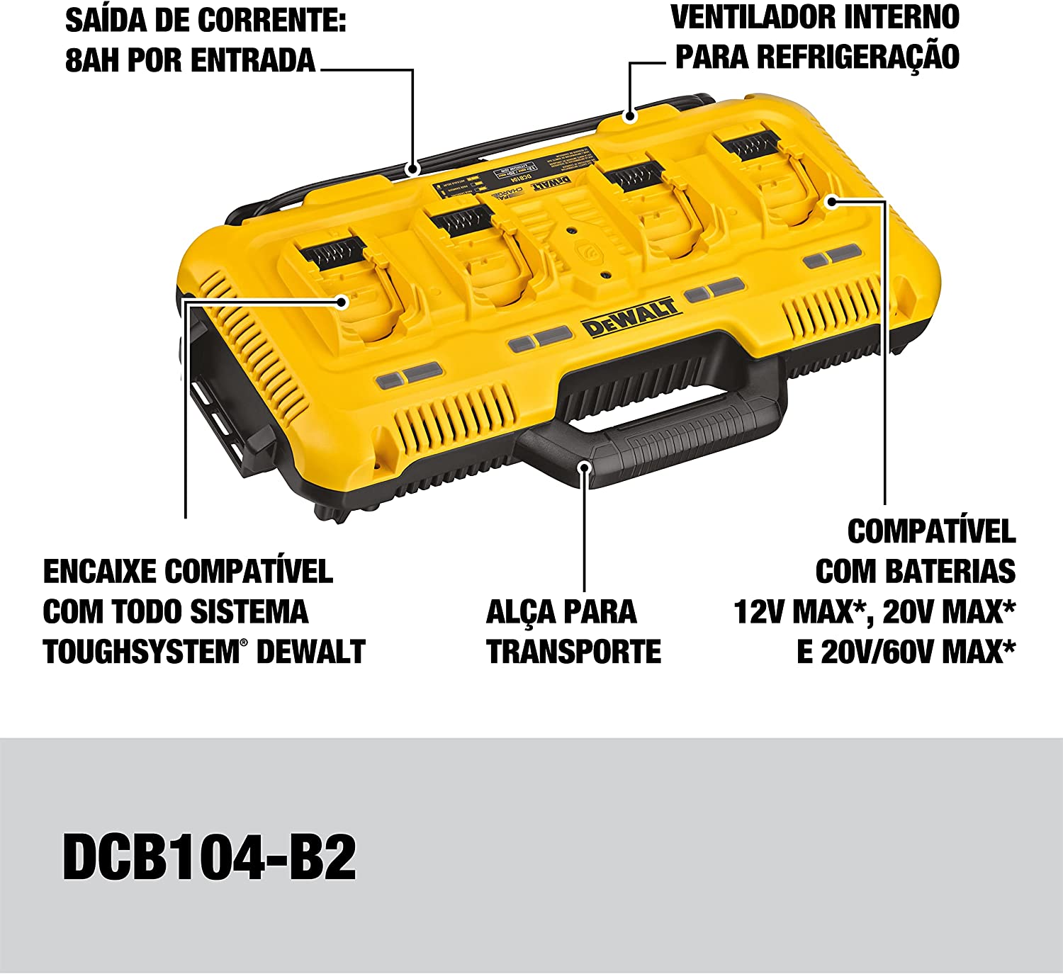 DEWALT 20V MAX Battery Chargers， 4-Port， Rapid Charge (DCB104) ， Black