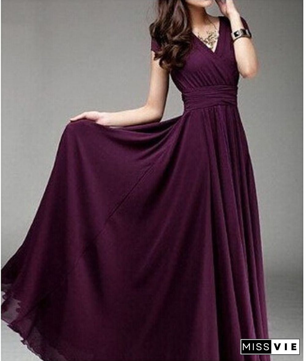 Women's Fashion Bohemian Maxi Dress Evening Dress V-neck