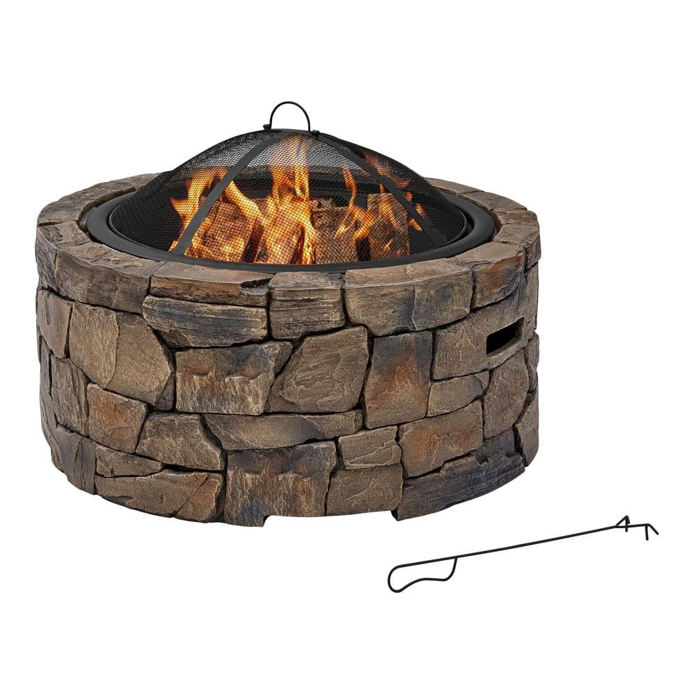 Hampton Bay 36 in. W x 20.6 in. H Round Stacked Stone Wood Burning Fire Pit FP21932