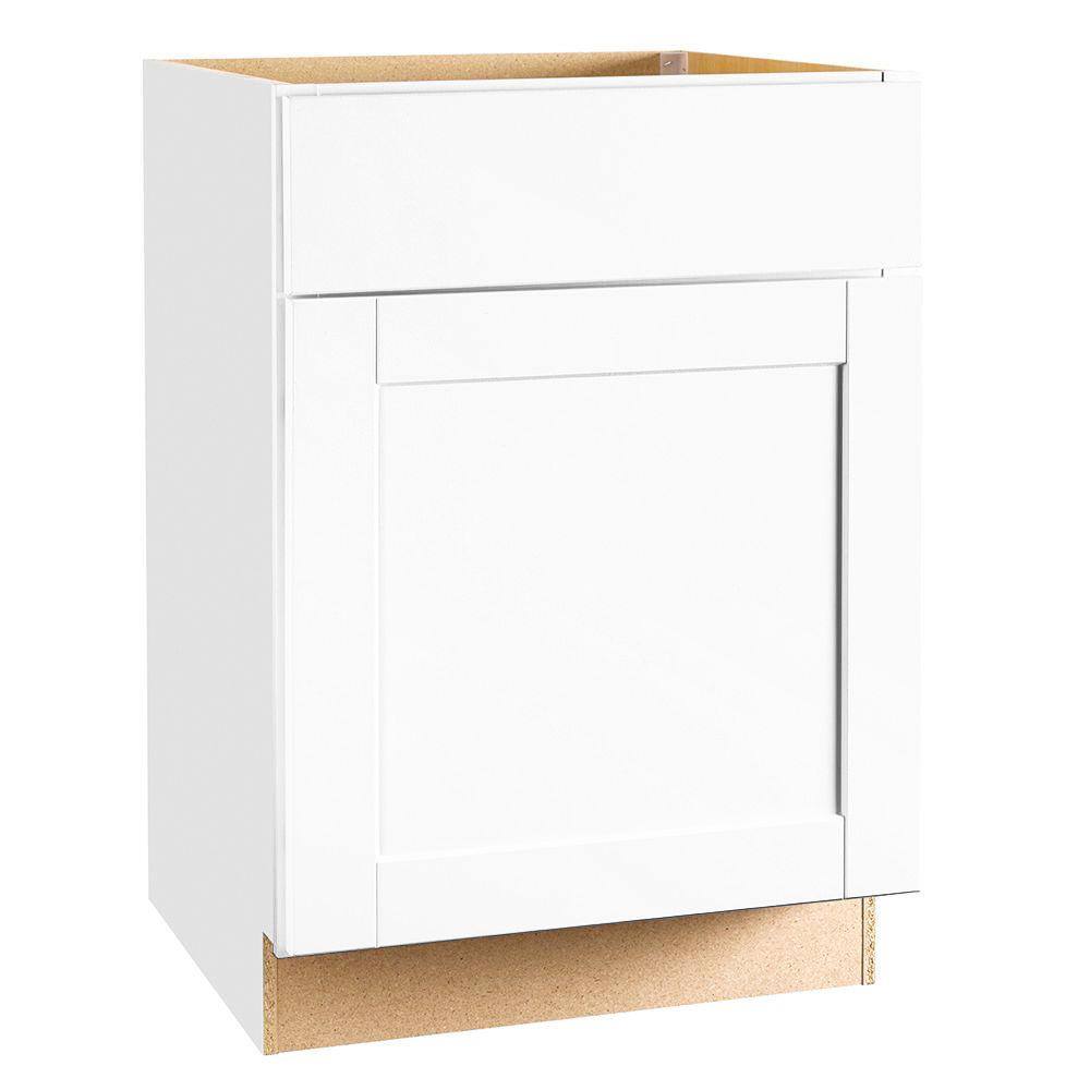 Hampton Bay Shaker 24 in. W x 24 in. D x 34.5 in. H Assembled Base Kitchen Cabinet in Satin White with Ball-Bearing Drawer Glides KB24-SSW