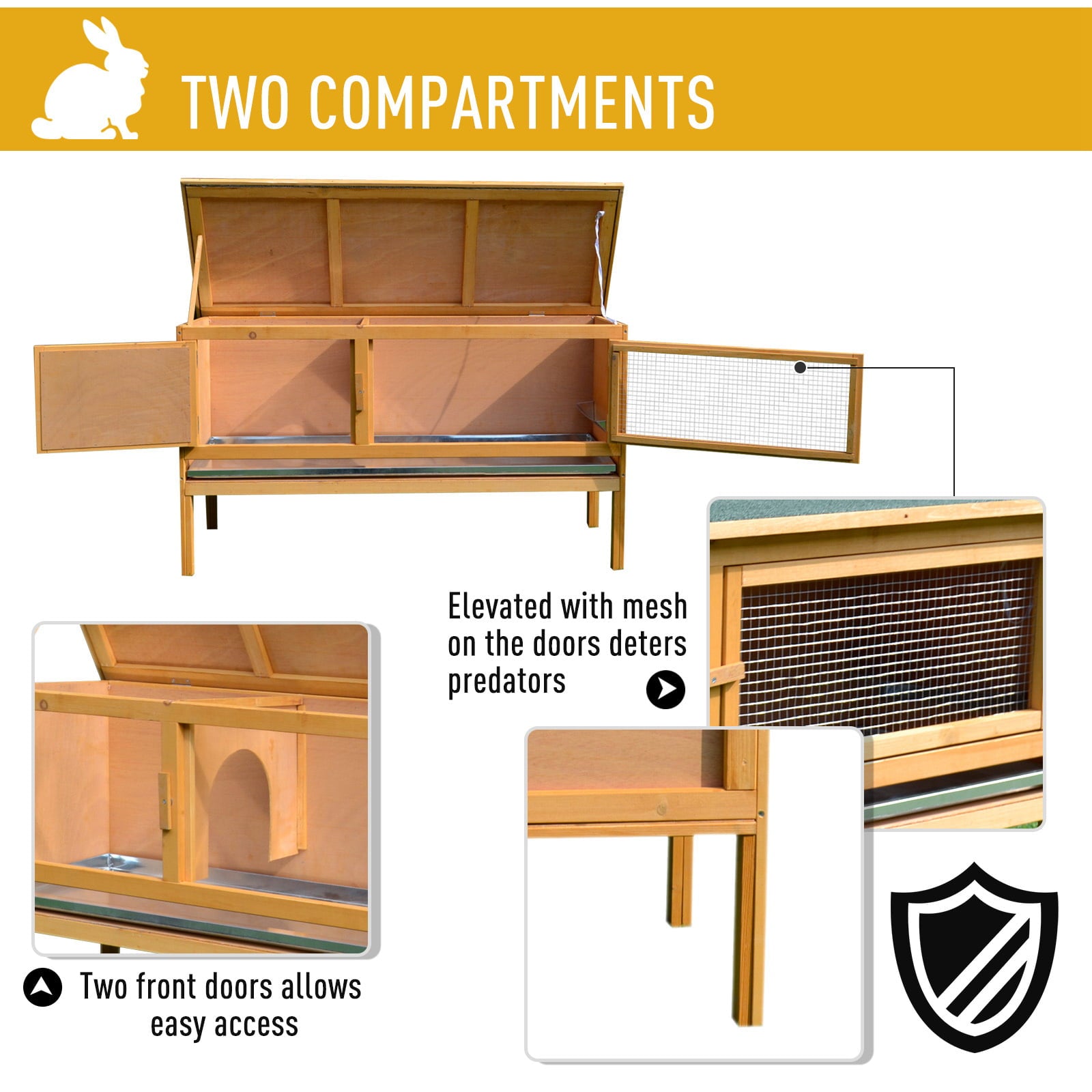 PawHut Raised Solid Wood Rabbit Hutch Backyard Habitat Cage for Small Animals