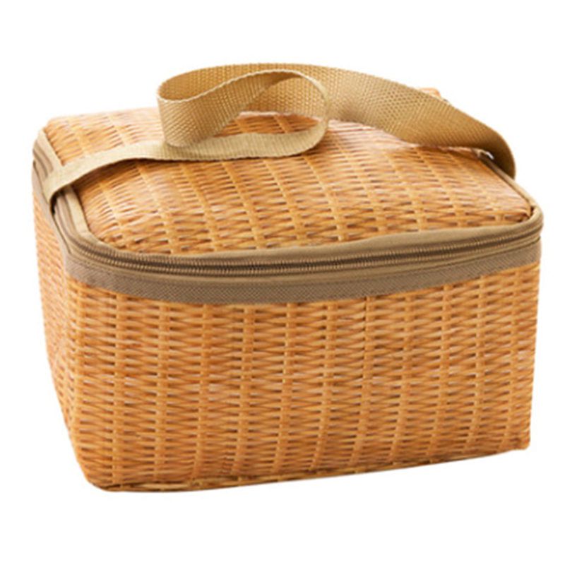 SJENERT Outdoor Wicker Picnic Basket with Lid and Handle Waterproof Outdoor Picnic Wicker Rattan Bag Keep Warm Picnic Basket Woven Basket