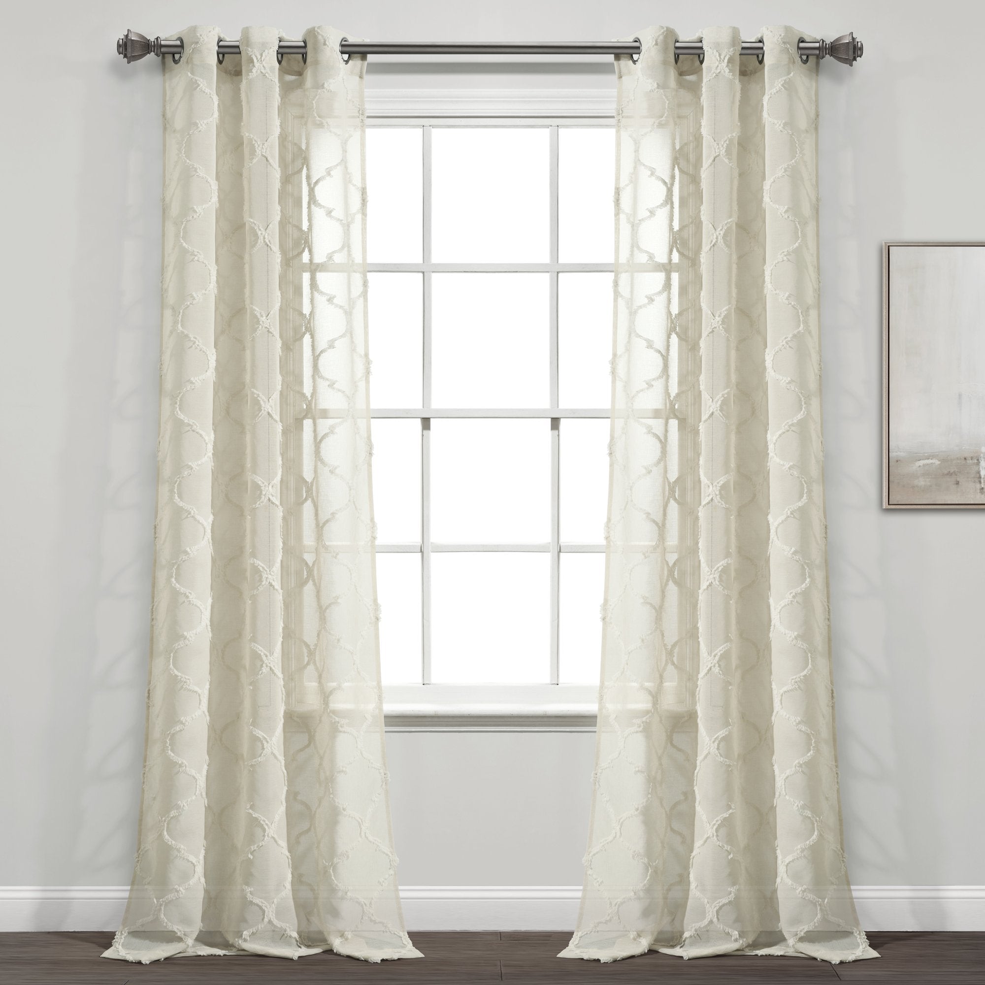 Avon Trellis Grommet Sheer Window Curtain Panel Set