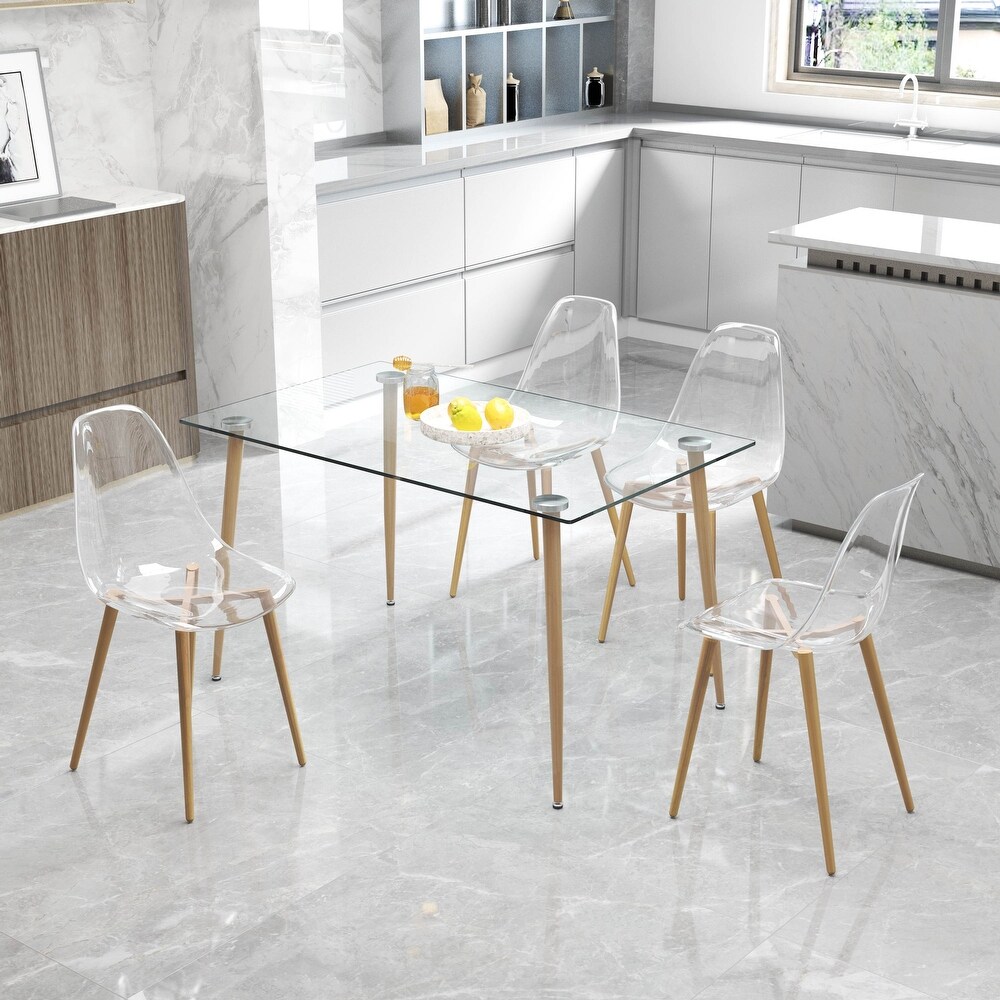 Modern Dining Chairs Transparent Crystal Set of 4 Wood Color Metal Leg