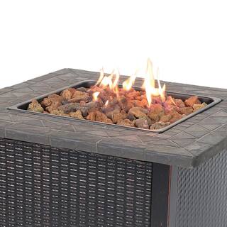 Endless Summer 30 in. W Bronze Finish Steel Base Faux Slate Mantel LP Gas Fire Pit with Electronic Igition and Lava Rocks GAD1401M