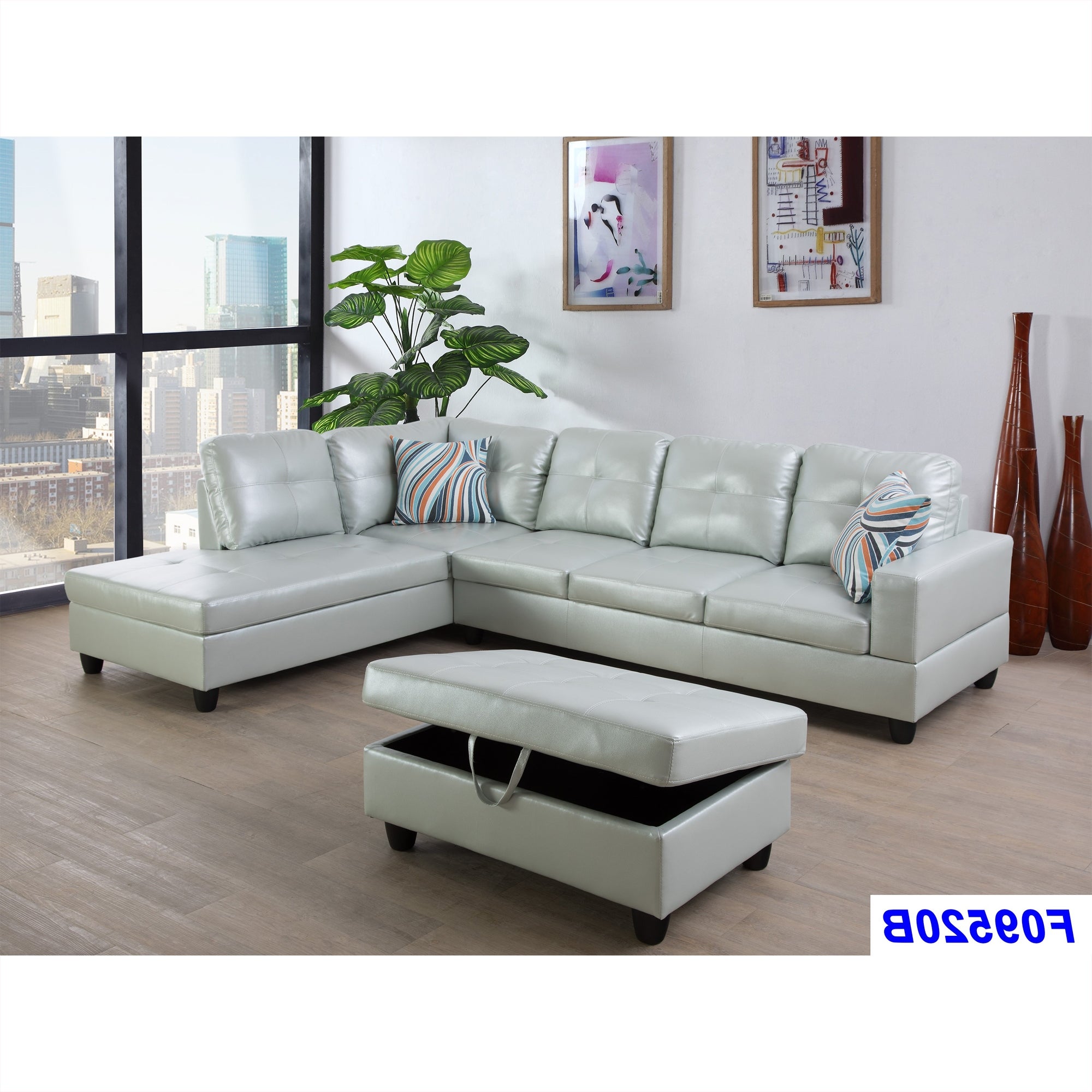 3-Pieces Sectional Sofa Set，Left Facing Silver Green(09520A)