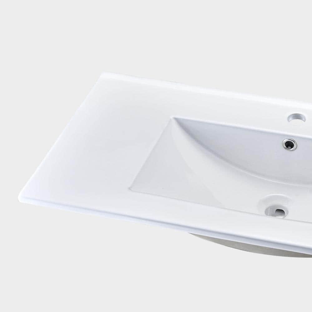 YASINU SQ 36 in W x 18 in D Ceramic Vanity Top Integrated Rectangle Basin Sink in White