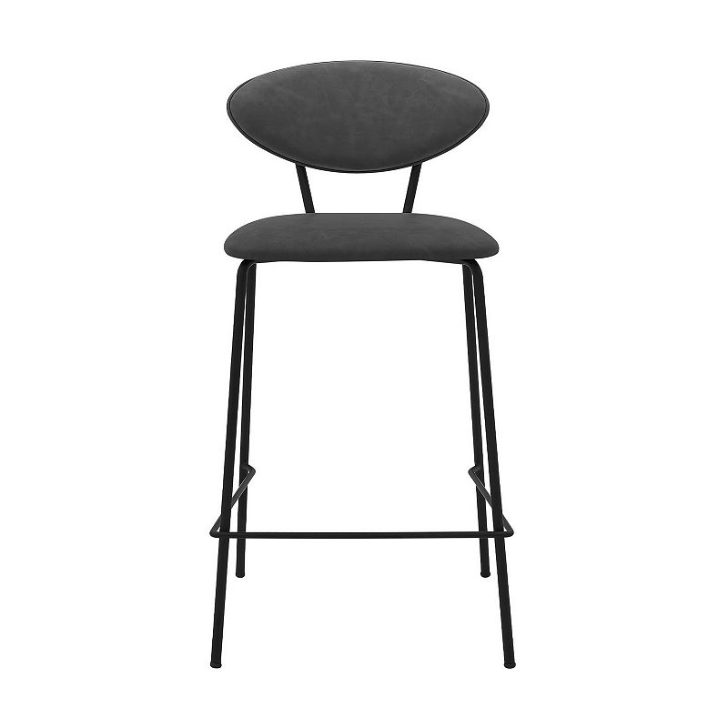 26 Inch Leatherette Counter Height Barstool， Black and Gray