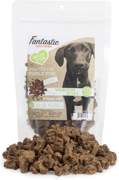 Fantastic Dog Chews 95% Venison Bites Dog Treats， 6-oz bag