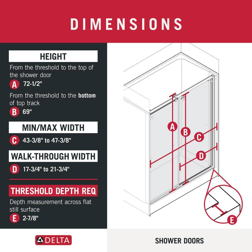 Delta Lyndall 48 x 71 in. Frameless Contemporary Sliding Shower Door in Nickel with Clear Glass 2439198