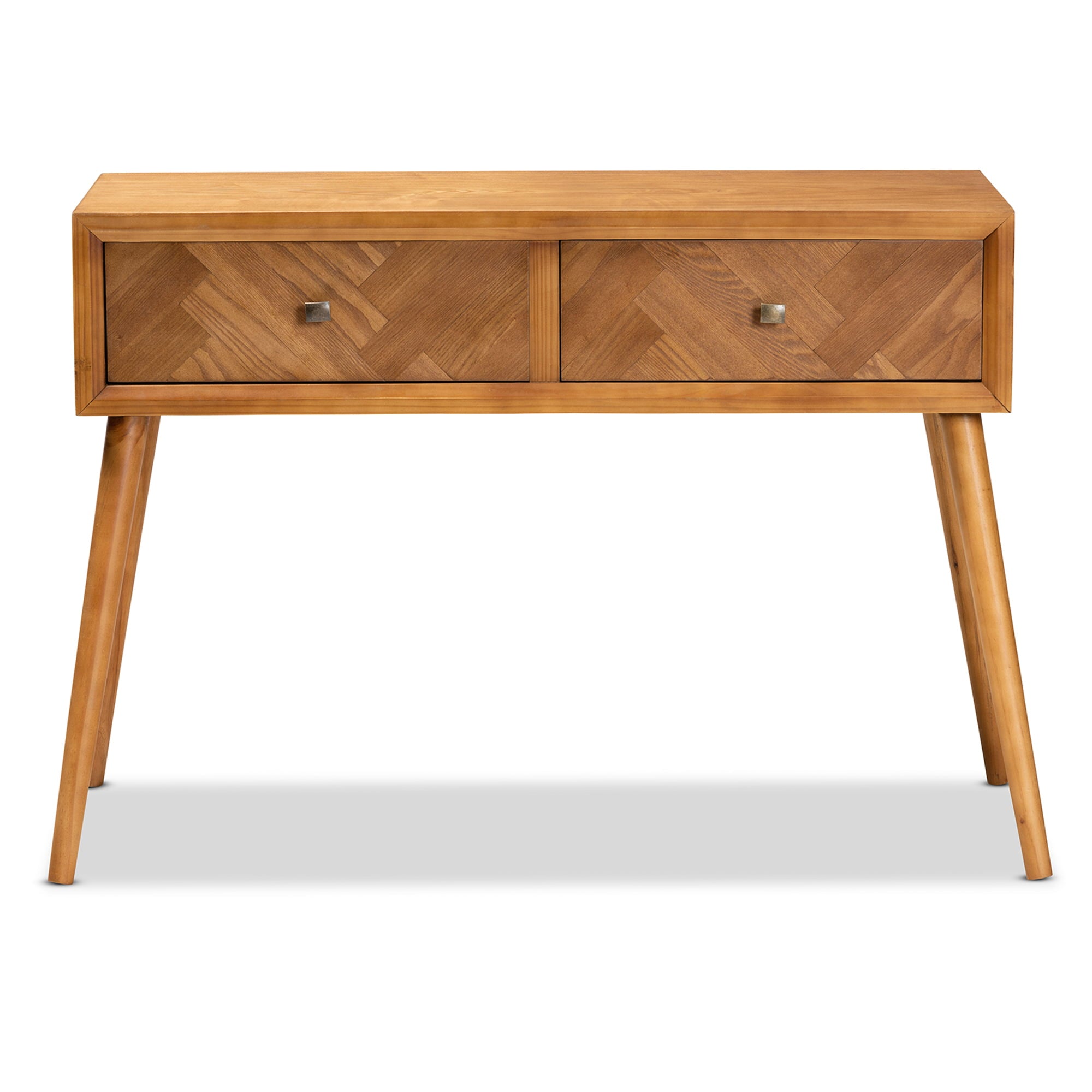 Baxton Studio Mae Mid-Century Modern Natural Brown Finished Wood 2-Drawer Console Table