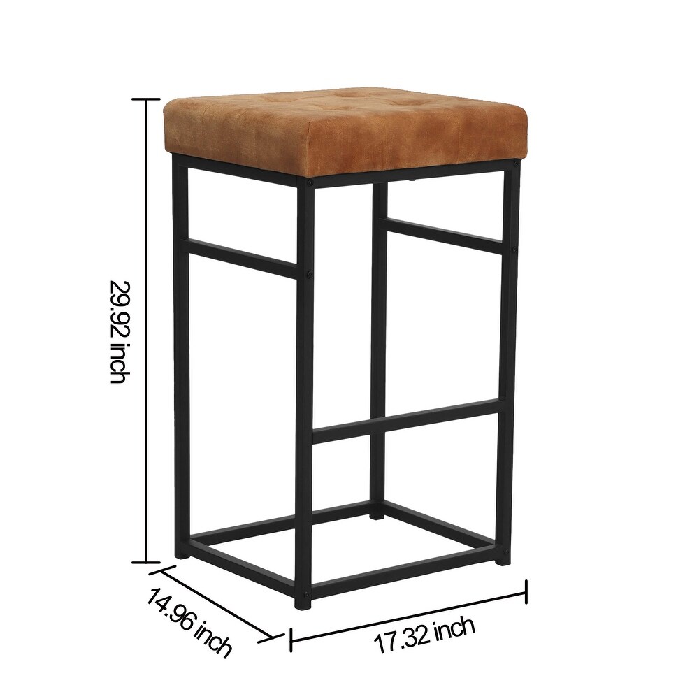 30 Inch Backless Metal Barstool with Brown/Grey Velvet Seat Set of 4