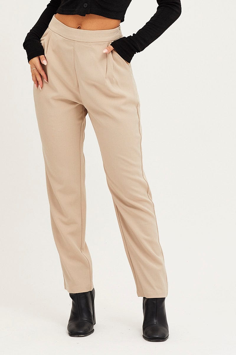 Brown Cropped Pants High Waist Workwear