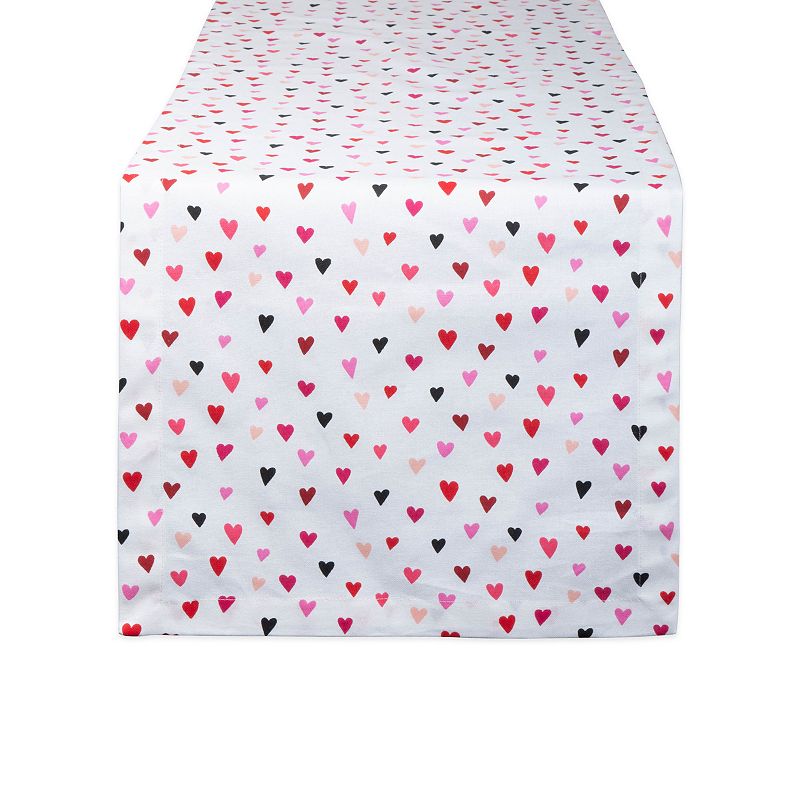 72 White and Pink Hearts Printed Rectangular Table Runner