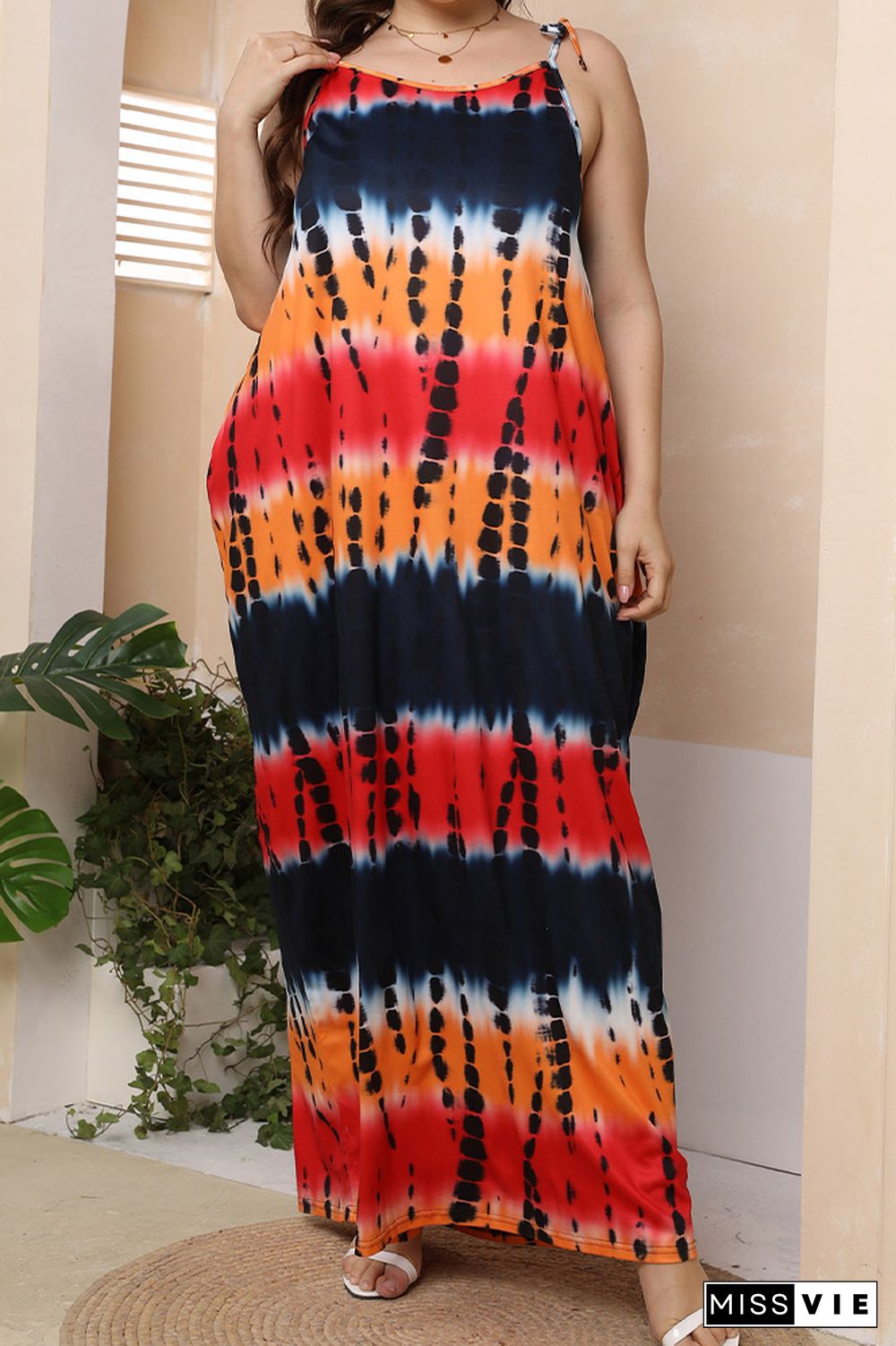 Plus Size Spaghetti Tie Dye Dress