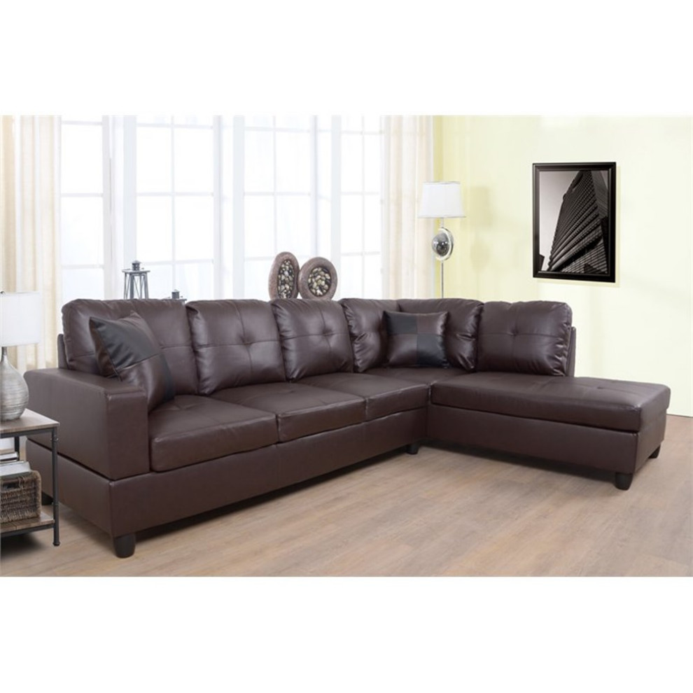 Lifestyle Furniture Leisly Right Facing Sectional Sofa Set in Chocolate/Brown   Sectional Sofas   by Homesquare  Houzz