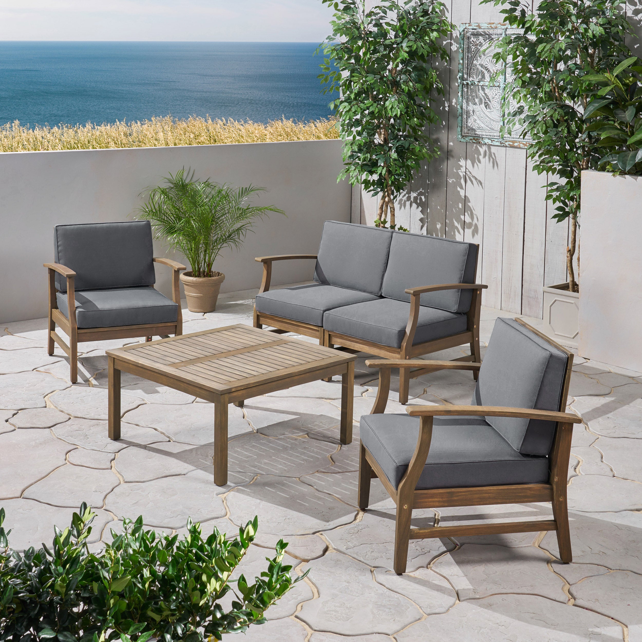 Lorelei Outdoor 5 Piece Acacia Wood Chat Set