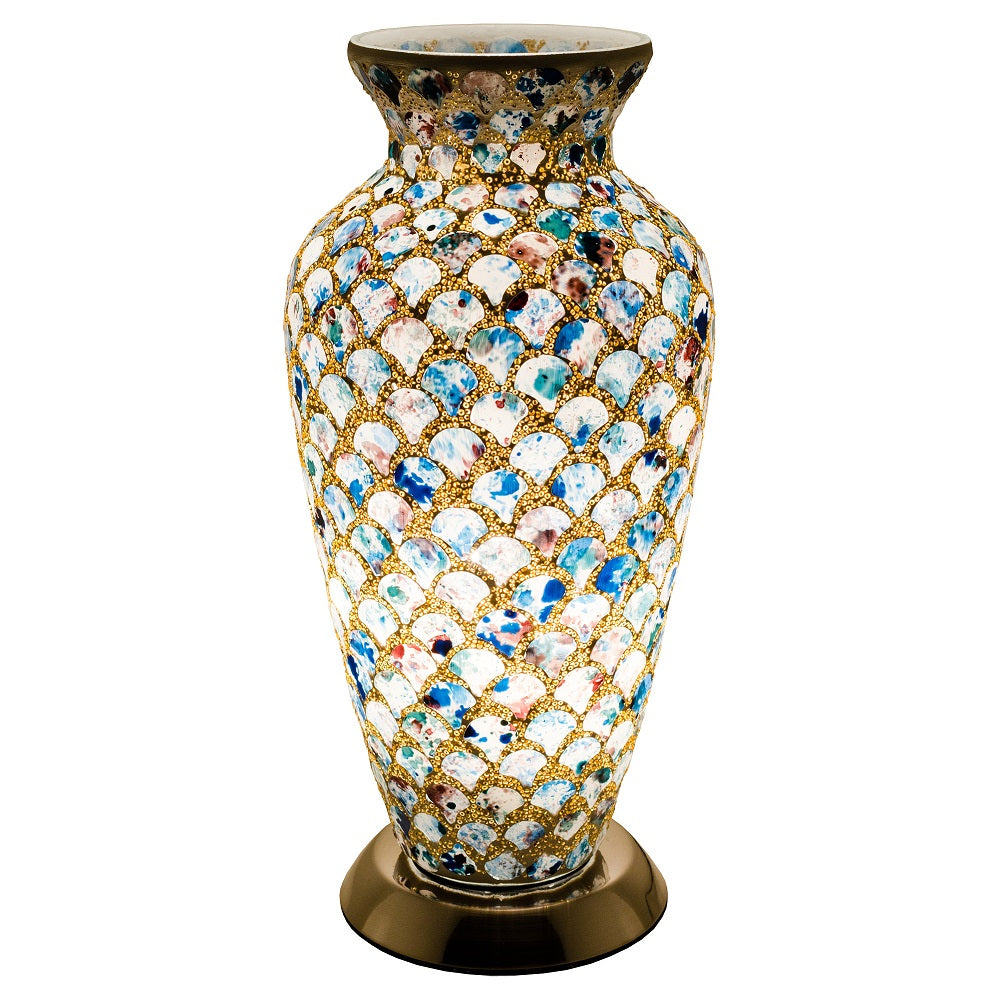 Febland LM79BLT Blue Mosaic Tile Vintage Vase Table Lamp 38cm