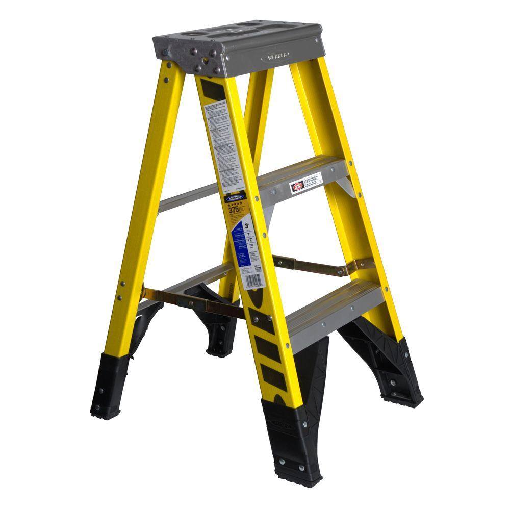 Werner 3 ft. Yellow Fiberglass Step Ladder with 375 lb. Load Capacity Type IAA Duty Rating 7303