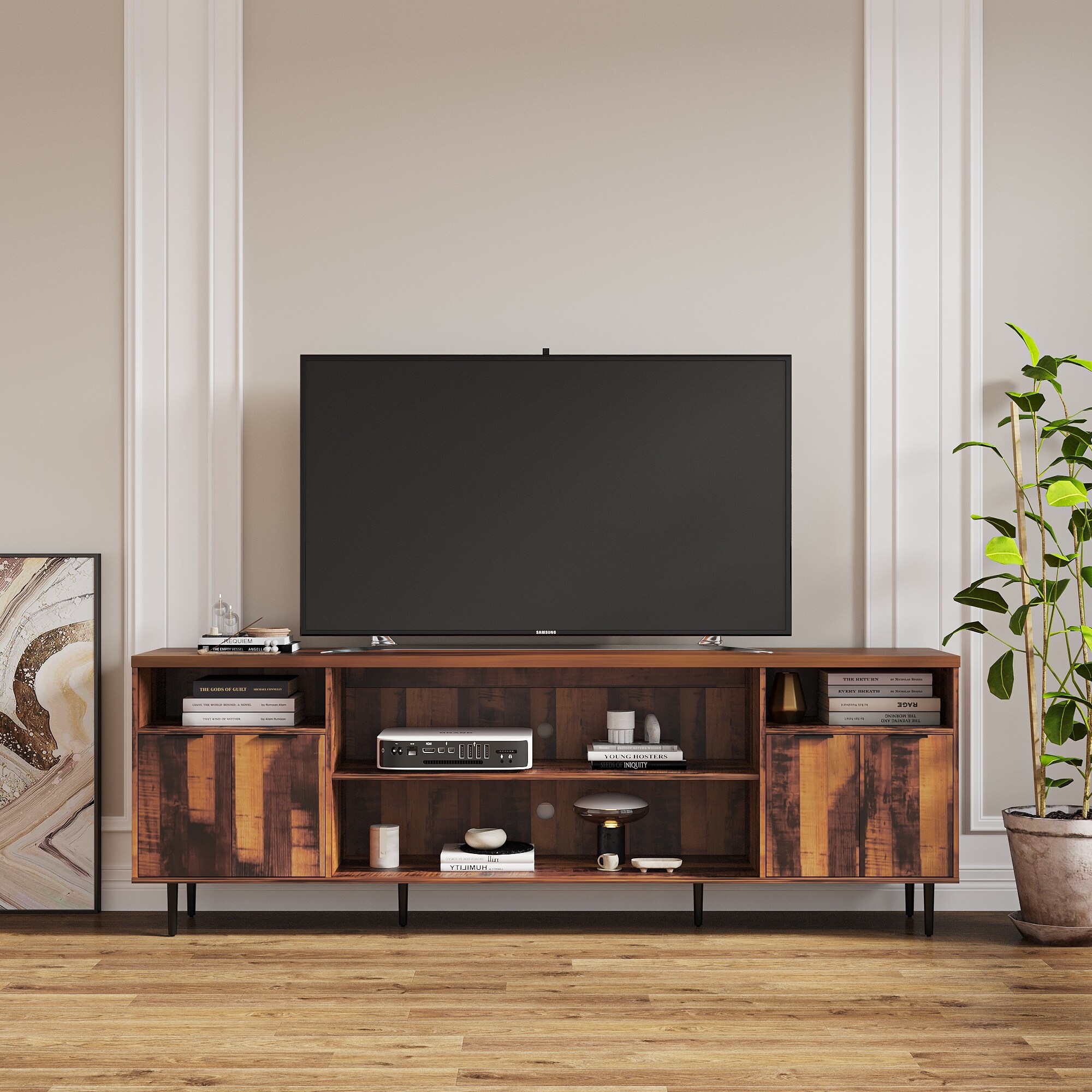 JASIWAY TV Stand Modern Wood Media Entertainment Center Console Table