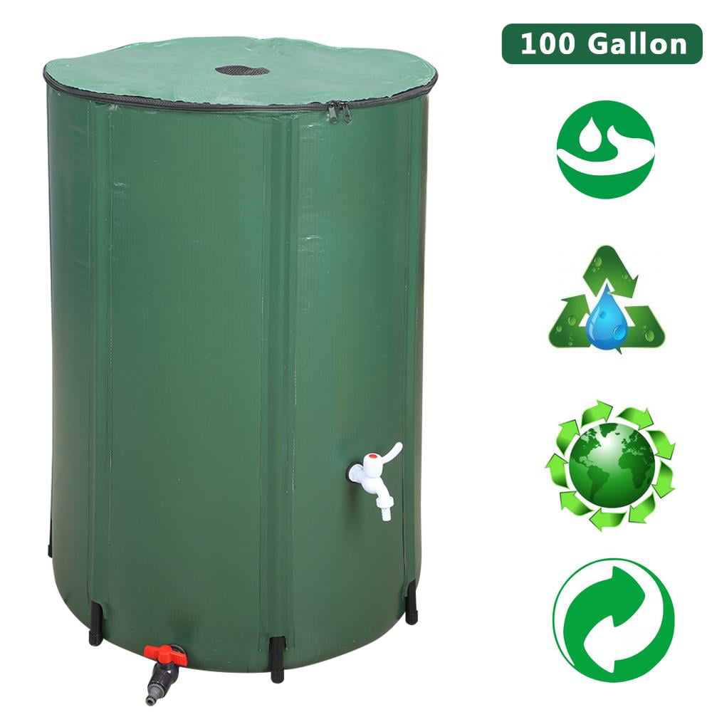 UBesGoo 100 Gallon Collapsible Rain Barrel， Portable Water Storage Tank， Rainwater Collection System Downspout