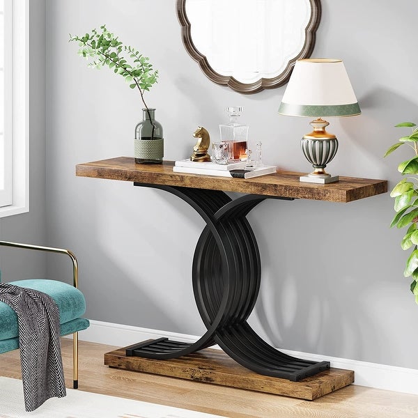 Modern Faux Marble Hallway Table with Geometric 40