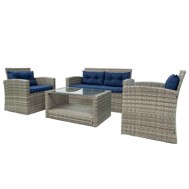 Terrazzo 4pc Outdoor Wicker Seating Set With Cushions Dukap