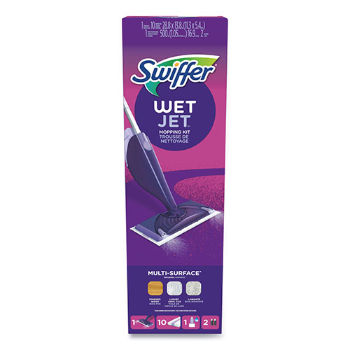 Procter and Gamble Swiffer WetJet Mop Starter Kit with 10 Pads and 1 Cleaner | 11.3 x 5.4 Head， Silver Handle | PGC49886