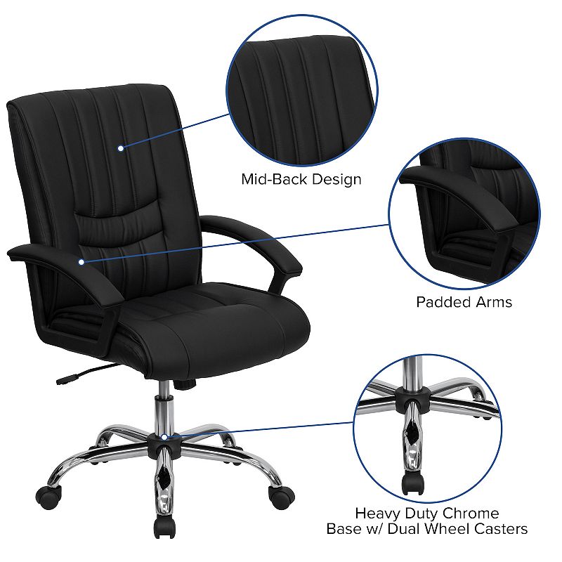 Emma and Oliver Mid-Back Black LeatherSoft Swivel Manager's Office Chair with Arms