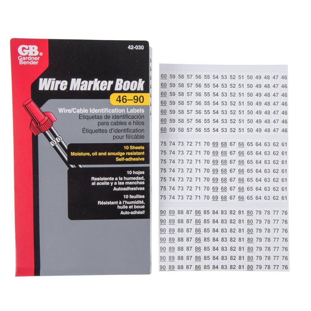 Gardner Bender Wire Marker Booklet Numbers 46-90 42-030