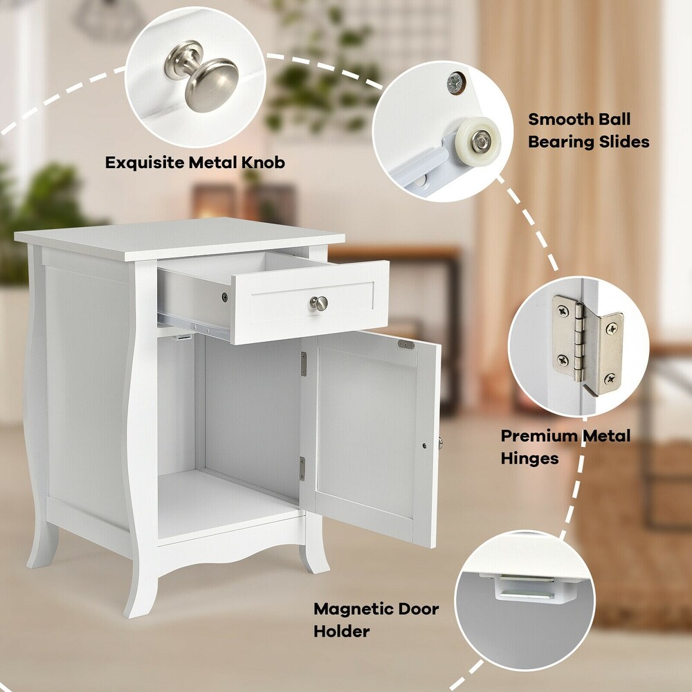 Modern Nightstand Bedside Sofa End Table with Drawer and Cabinet