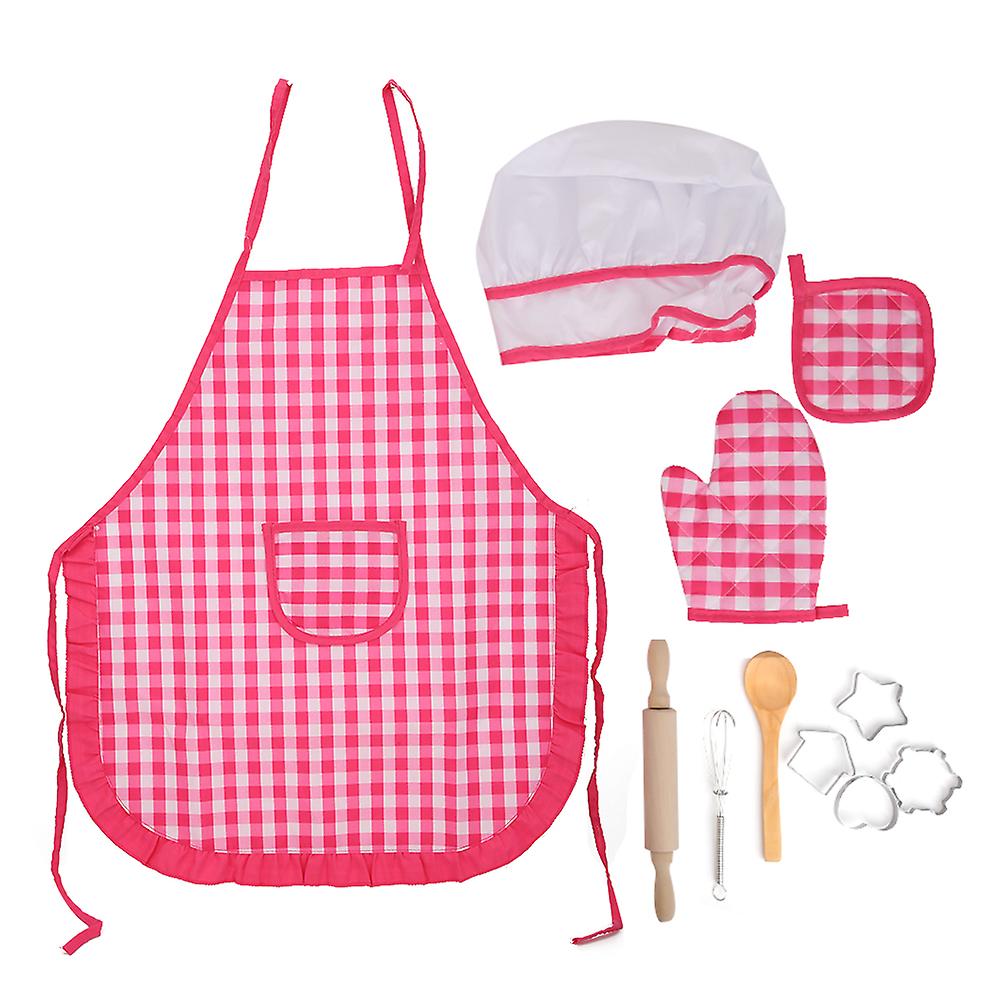 Diy Kid Cooking Baking Set Kitchen Role Play Apron Children Cooking Toys Giftred Plaid Kitchen Baking Set 11pcs