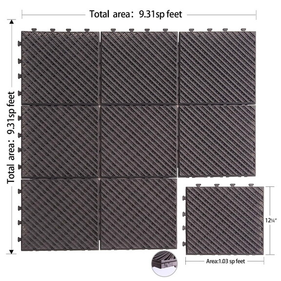 Patio Interlocking Deck Tiles  12x12 Square Comp...