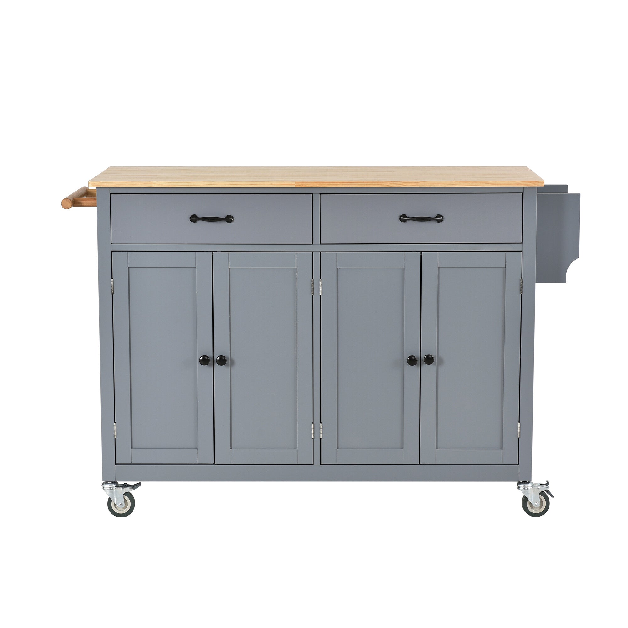 Kitchen Storage Cabinet Rolling Mobile Coffee Cart Station with 4 Door Cabinet and 2 Drawers， 54.3