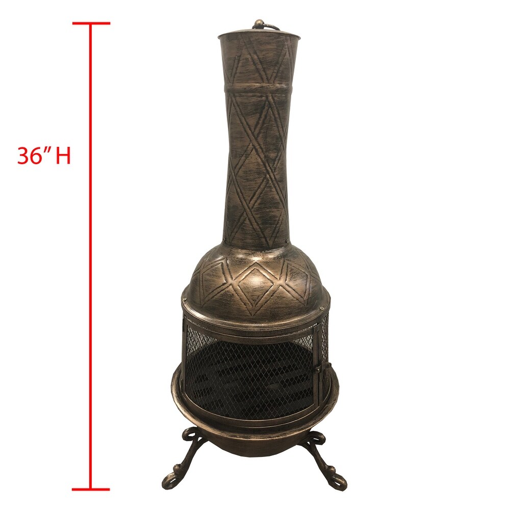 Steel and Cast Iron 36 in Antique Bronze and Black Chimenea