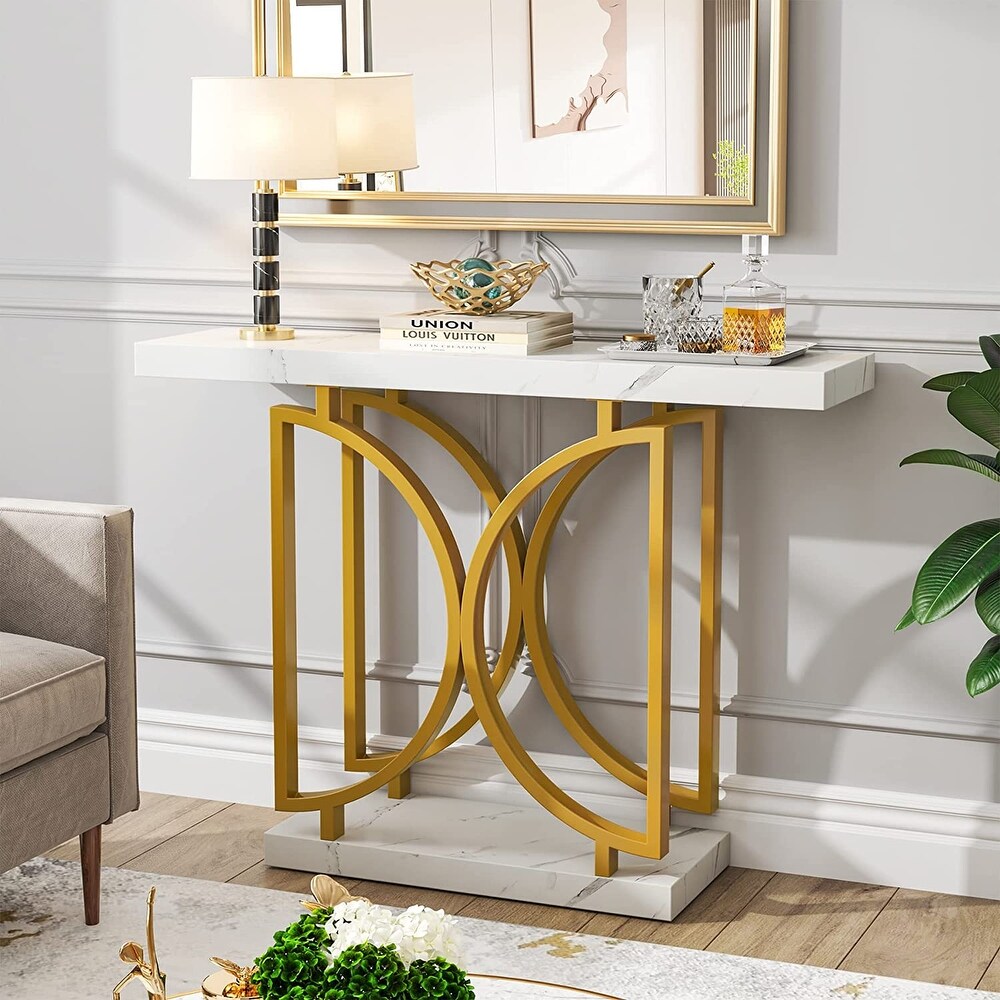 Faux Marble Entry Console Table  Modern Sofa Accent Table for Entryway  Entrance