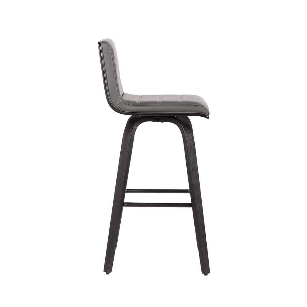 Armen Living Vienna 30 in. H Bar Grey in Black Brushed Wood with Faux Leather Bar Stool LCVIBAGRBL30